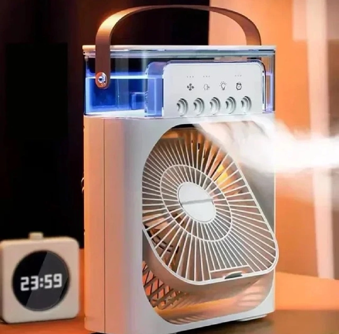 Portable 3-in-1 Air Cooler – USB Fan, Humidifier & LED Light